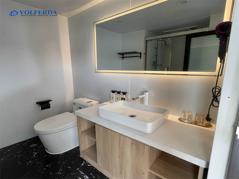 High-tech galvanized steel bathroom with party rooms